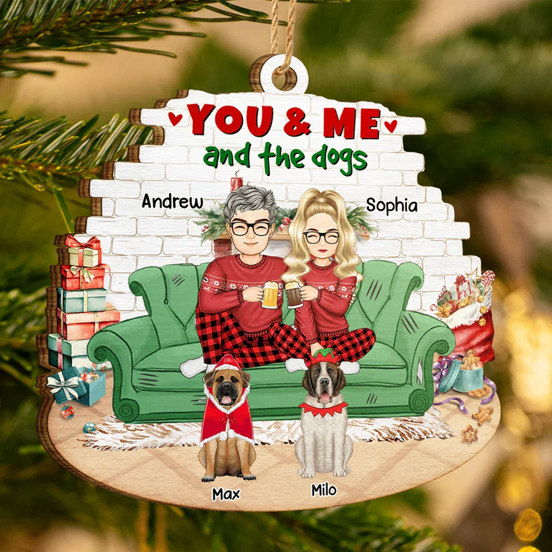 Dog Lovers, Dog Couple - You And Me And The Dog Semi Real - Personalized Custom Shaped Wooden Ornament