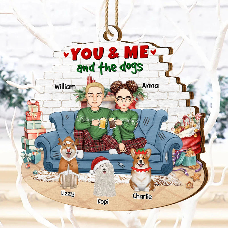 Dog Lovers, Dog Couple - You And Me And The Dog Semi Real - Personalized Custom Shaped Wooden Ornament