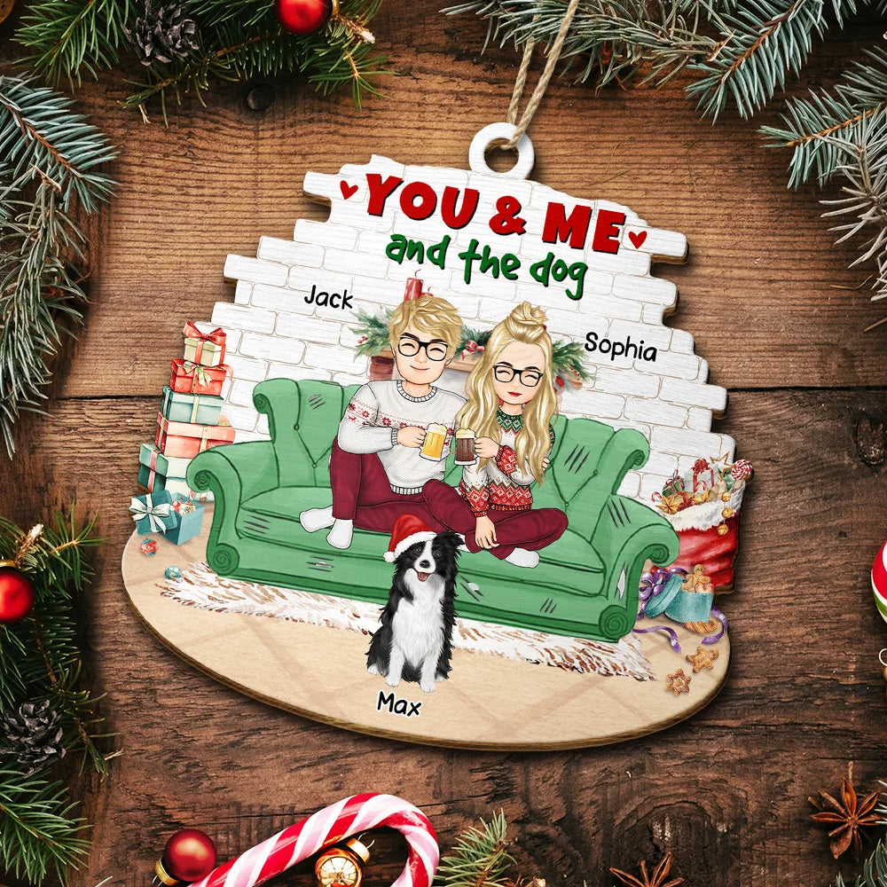 Dog Lovers, Dog Couple - You And Me And The Dog Semi Real - Personalized Custom Shaped Wooden Ornament