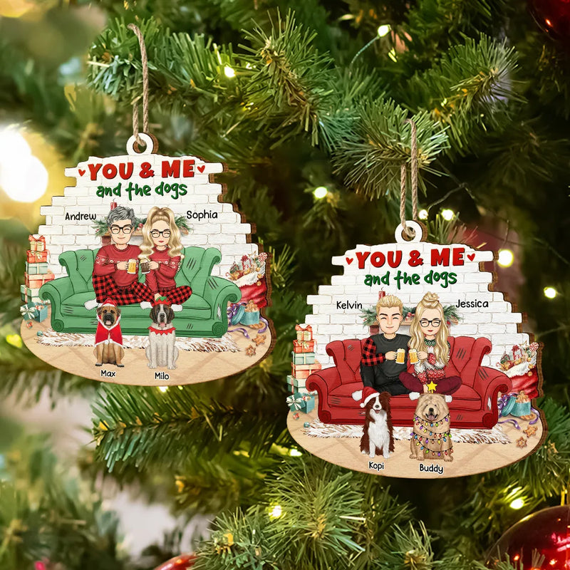 Dog Lovers, Dog Couple - You And Me And The Dog Semi Real - Personalized Custom Shaped Wooden Ornament