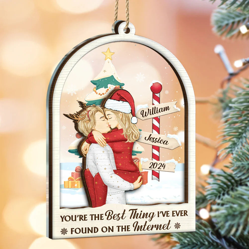 Christmas Kissing Couple Best Thing On The Internet - Personalized 2-Layered Mix Ornament
