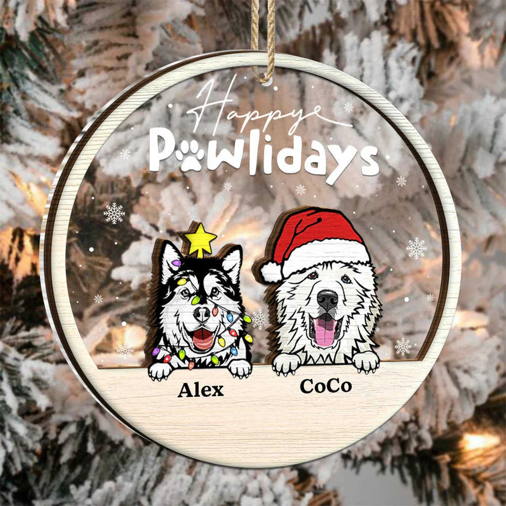 Christmas,Pet Lovers,Happy - Happy Pawlidays - Personalized 2-Layered Mix Ornament