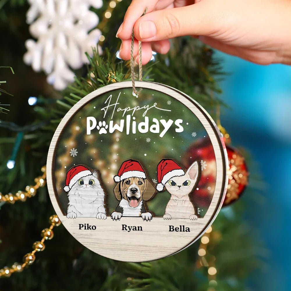 Christmas,Pet Lovers,Happy - Happy Pawlidays - Personalized 2-Layered Mix Ornament
