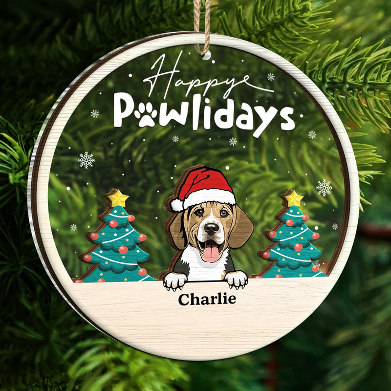 Christmas,Pet Lovers,Happy - Happy Pawlidays - Personalized 2-Layered Mix Ornament