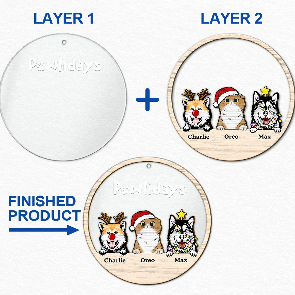 Christmas,Pet Lovers,Happy - Happy Pawlidays - Personalized 2-Layered Mix Ornament