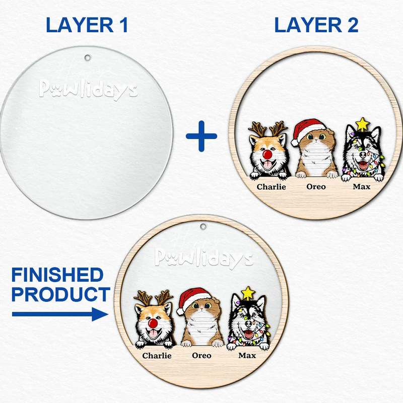 Christmas,Pet Lovers,Happy - Happy Pawlidays - Personalized 2-Layered Mix Ornament