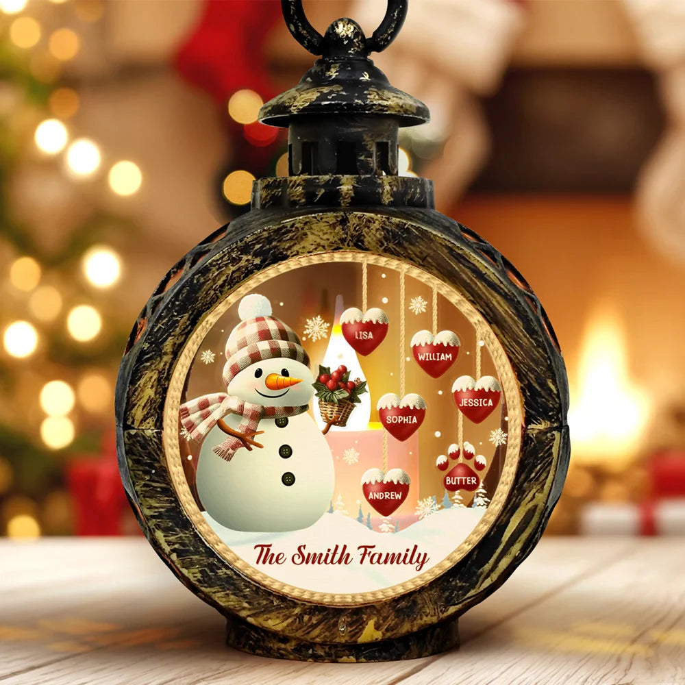 Family - Snowman Family Kids Pets - Personalized Candlelight Lantern Ornament