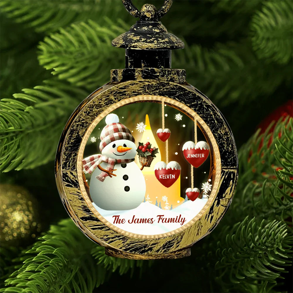 Family - Snowman Family Kids Pets - Personalized Candlelight Lantern Ornament