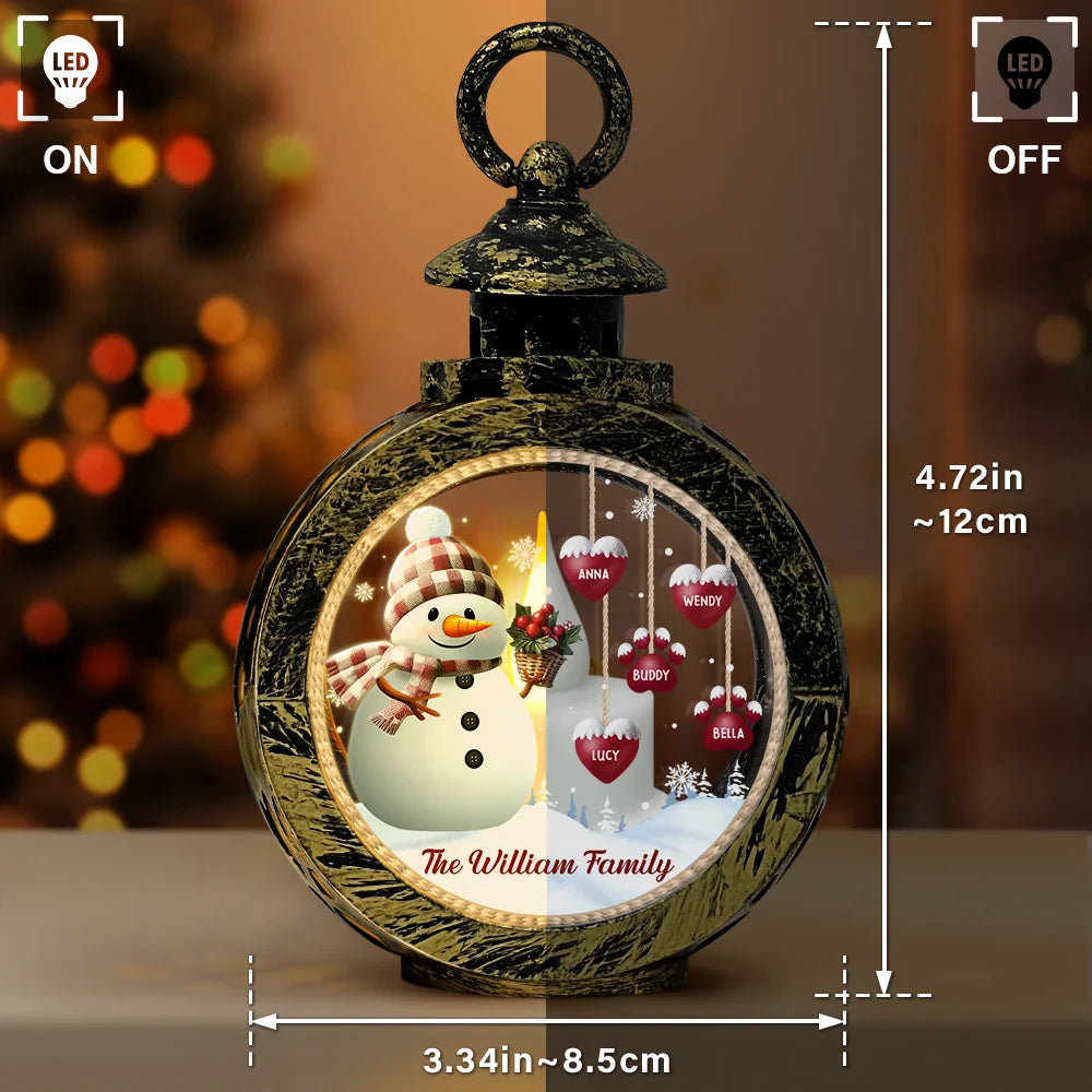 Family - Snowman Family Kids Pets - Personalized Candlelight Lantern Ornament