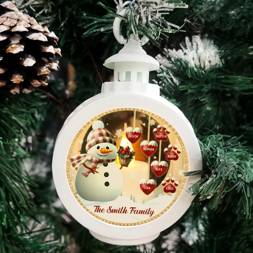 Family - Snowman Family Kids Pets - Personalized Candlelight Lantern Ornament