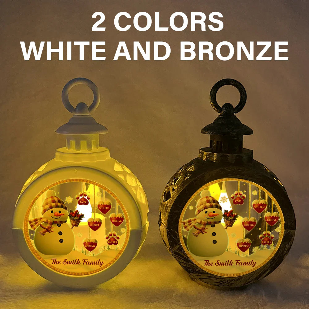 Family - Snowman Family Kids Pets - Personalized Candlelight Lantern Ornament