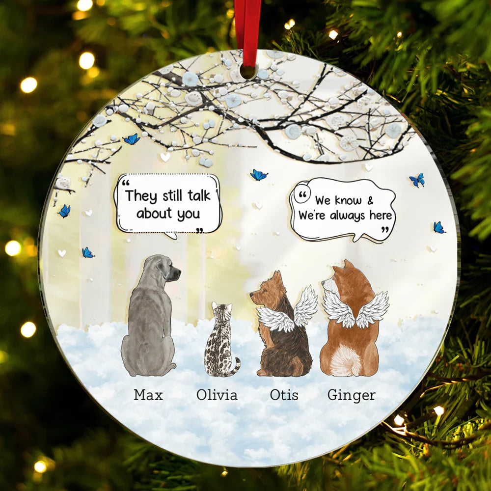 Pet Lovers, Dog Lovers, Cat Lovers - Dog Cat Memorial They Still Talk About You - Personalized Custom Shaped Mirror Ornament