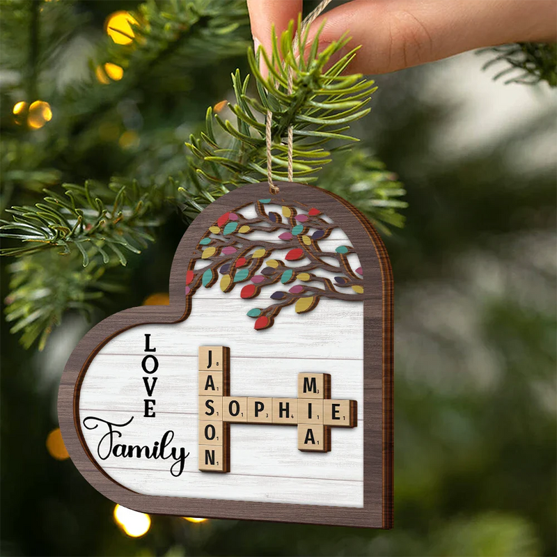 Family - Love Family Crossword Scrabble - Personalized 2-Layered Wooden Ornament