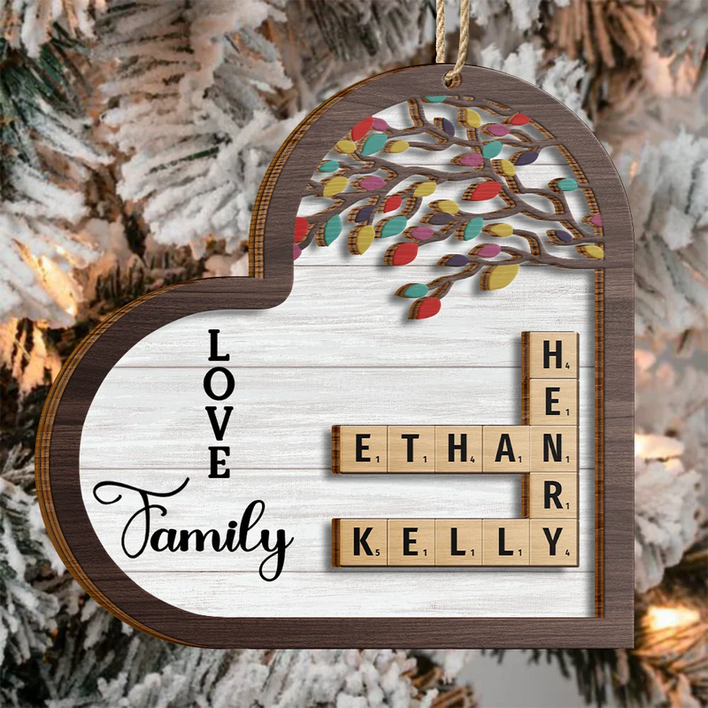Family - Love Family Crossword Scrabble - Personalized 2-Layered Wooden Ornament