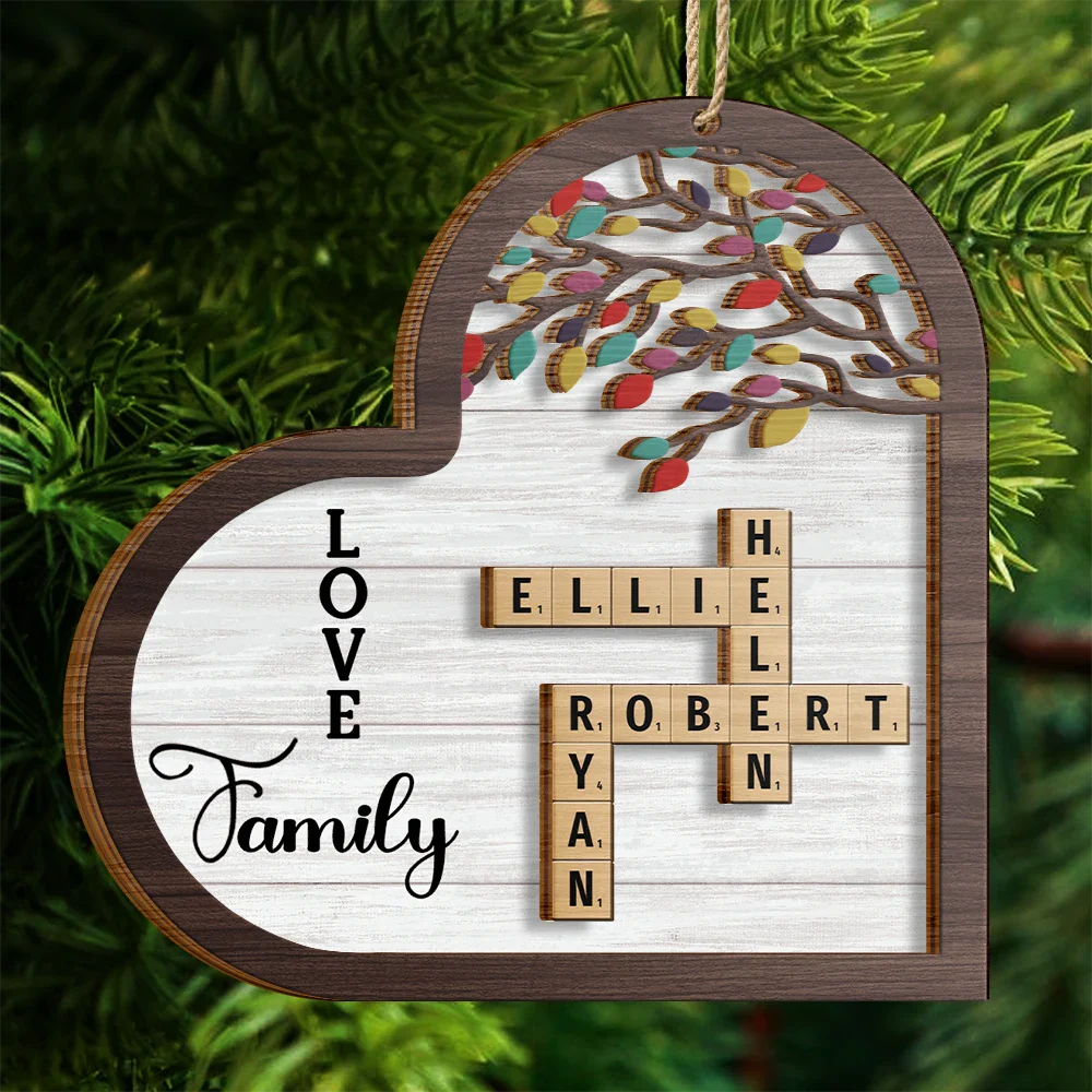 Family - Love Family Crossword Scrabble - Personalized 2-Layered Wooden Ornament