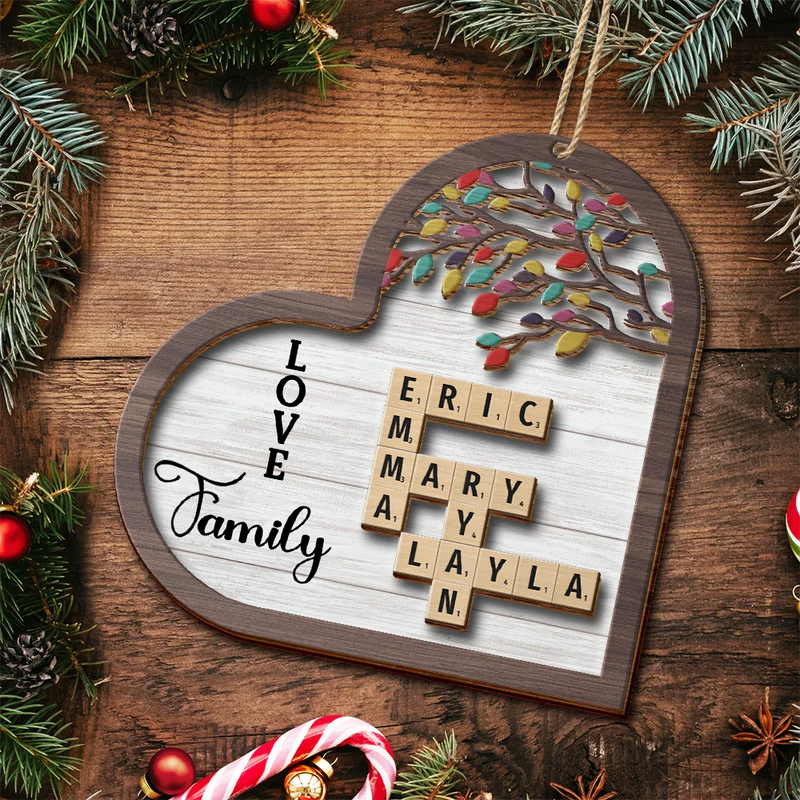 Family - Love Family Crossword Scrabble - Personalized 2-Layered Wooden Ornament
