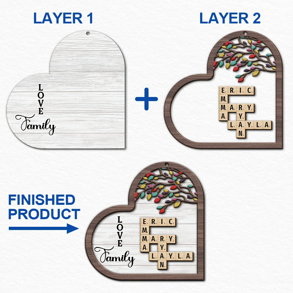 Family - Love Family Crossword Scrabble - Personalized 2-Layered Wooden Ornament