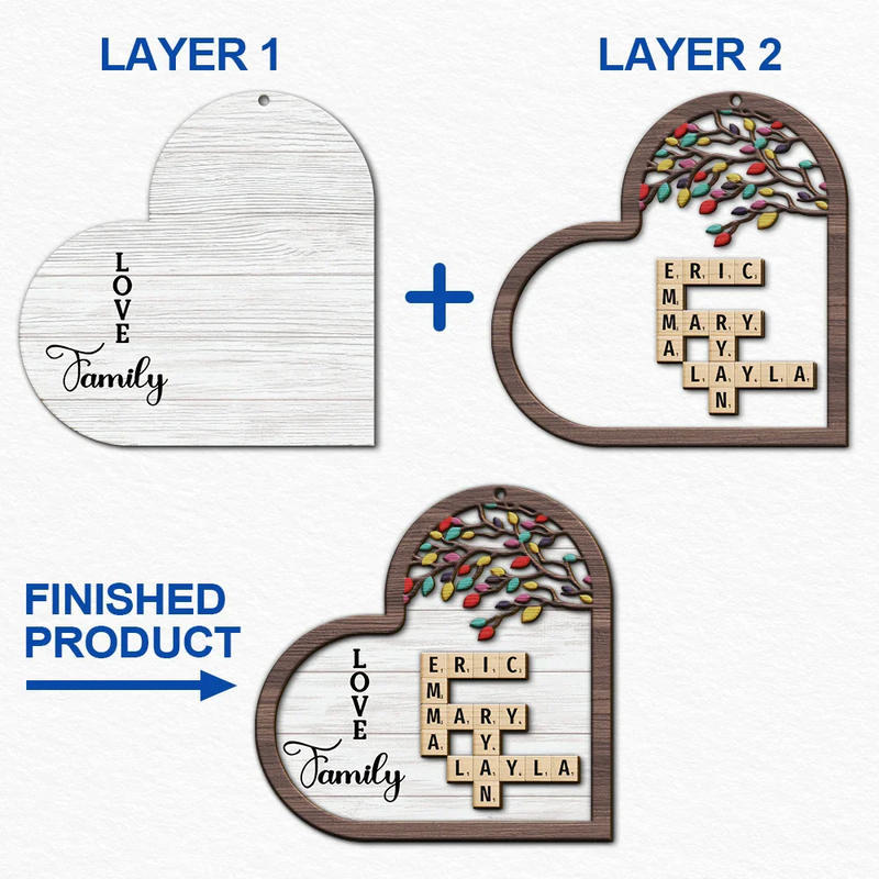 Family - Love Family Crossword Scrabble - Personalized 2-Layered Wooden Ornament