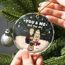 Christmas, Pet Couple - You And Me And The Dogs Semi Real - Personalized Circle Glass Ornament
