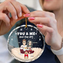 Christmas, Pet Couple - You And Me And The Dogs Semi Real - Personalized Circle Glass Ornament
