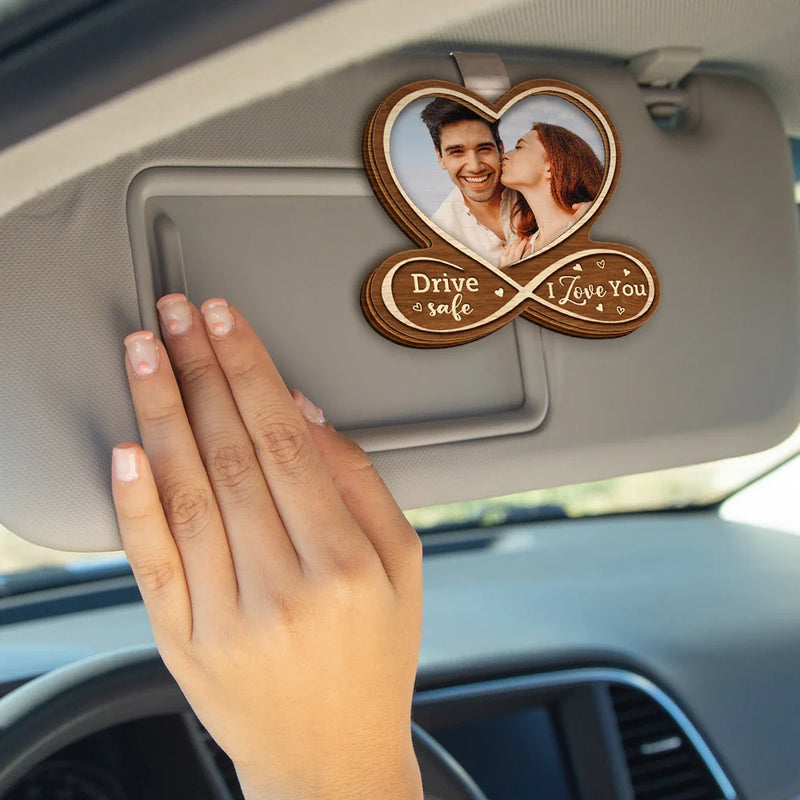 Gift For Couples,Gift For Husband,Gift For Wife,Gift For Boyfriend,Gift For Girlfriend,Love - Custom Photo Heart Drive Safe - Personalized Custom Shaped Car Visor Clip