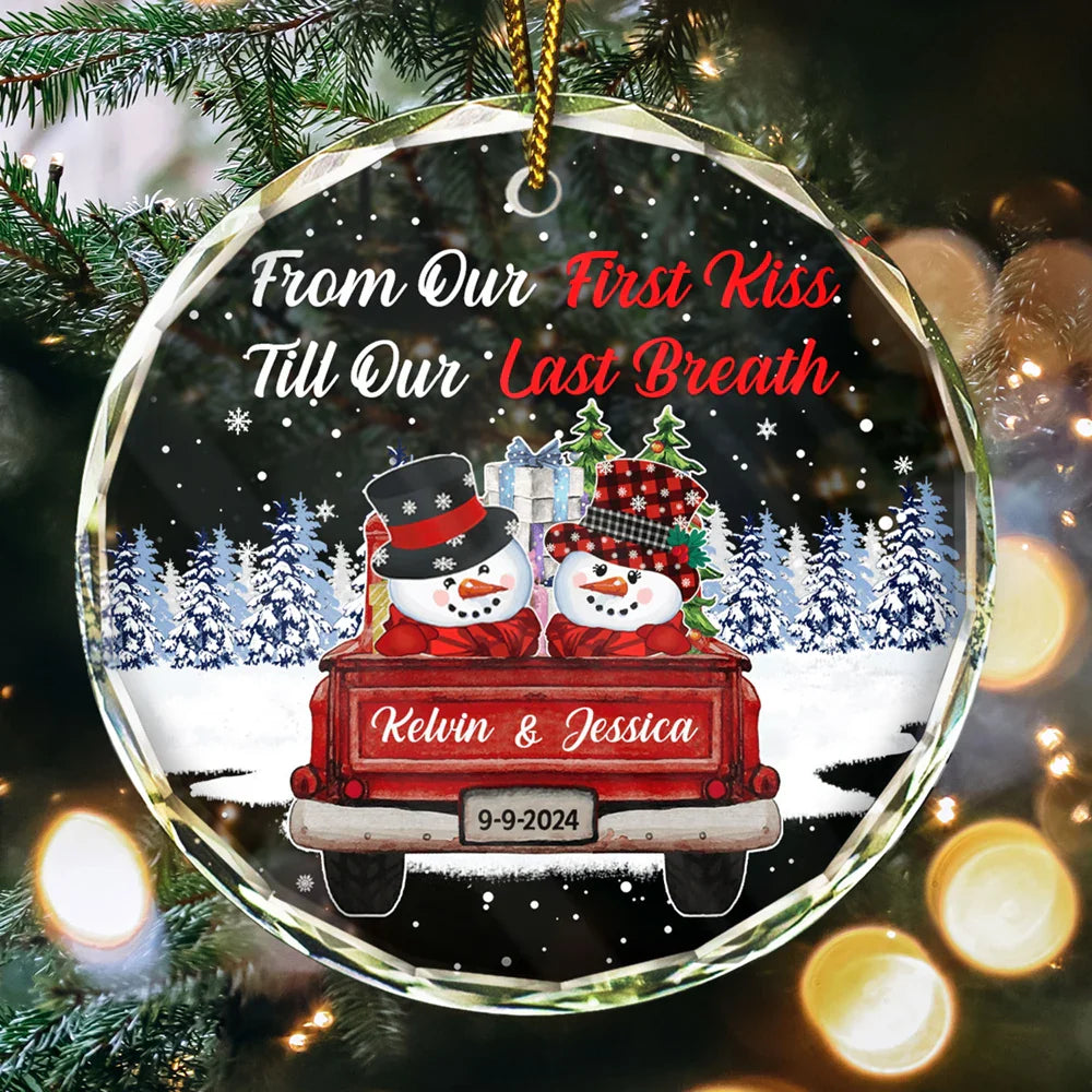 Gift For Couples,Gift For Husband,Gift For Wife,Gift For Boyfriend,Gift For Girlfriend - From Our First Kiss Till Our Last Breath - Personalized Circle Glass Ornament