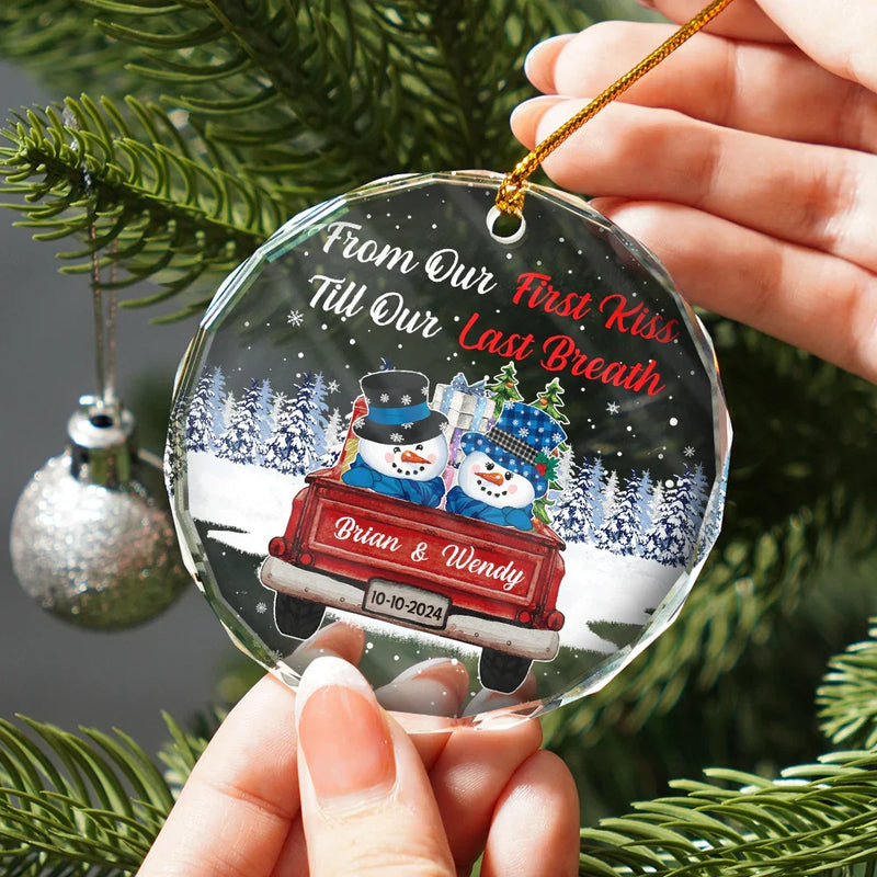 Gift For Couples,Gift For Husband,Gift For Wife,Gift For Boyfriend,Gift For Girlfriend - From Our First Kiss Till Our Last Breath - Personalized Circle Glass Ornament