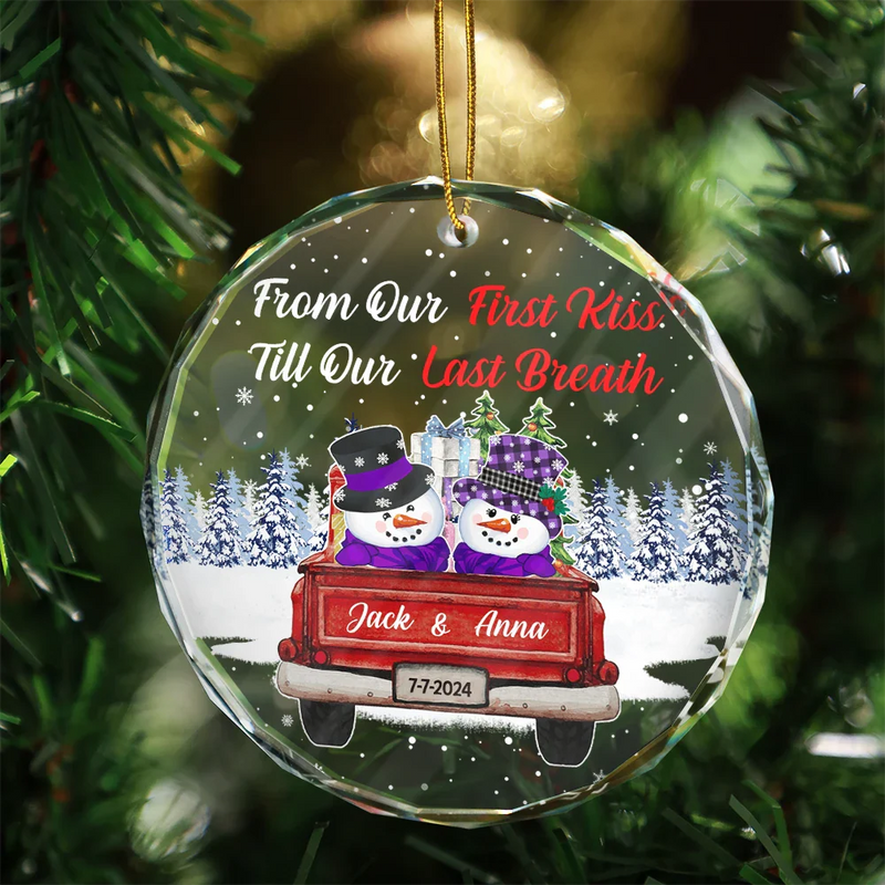 Gift For Couples,Gift For Husband,Gift For Wife,Gift For Boyfriend,Gift For Girlfriend - From Our First Kiss Till Our Last Breath - Personalized Circle Glass Ornament