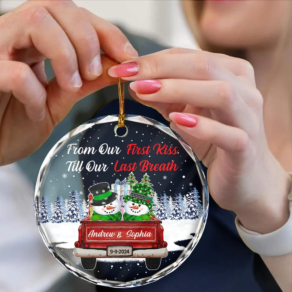 Gift For Couples,Gift For Husband,Gift For Wife,Gift For Boyfriend,Gift For Girlfriend - From Our First Kiss Till Our Last Breath - Personalized Circle Glass Ornament