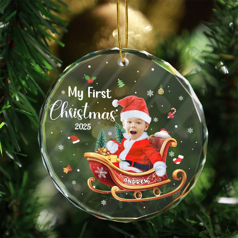 Christmas,Gift For Kids,Funny - Custom Photo My First Christmas - Personalized Circle Glass Ornament