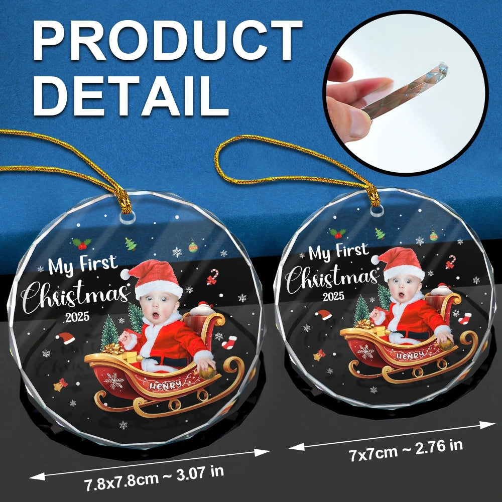 Christmas,Gift For Kids,Funny - Custom Photo My First Christmas - Personalized Circle Glass Ornament