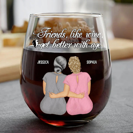 Les amis apprécient le vin avec l'âge - Verre à vin sans pied personnalisé 