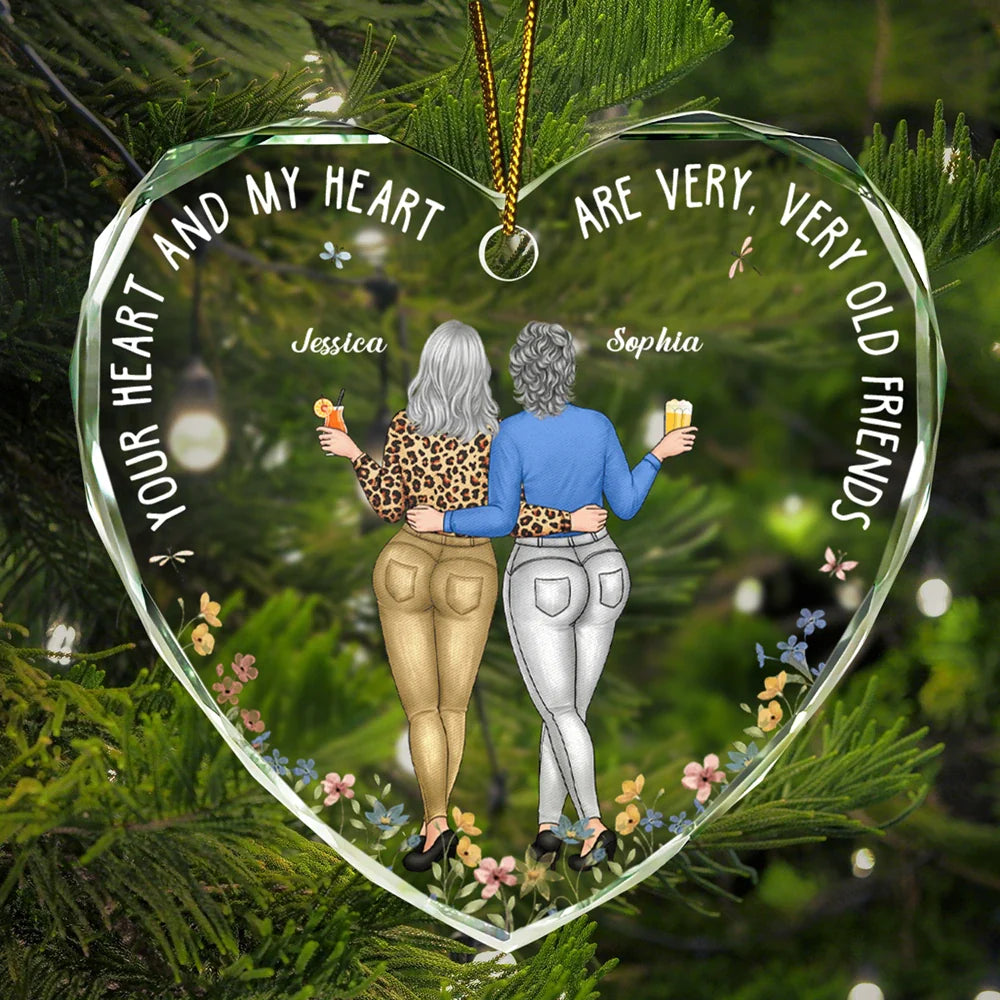 Your Heart And My Heart Are Very Old Friends - Personalized Heart Shaped Glass Ornament