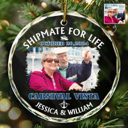 Cruising - Custom Photo Shipmate For Life Cruising - Personalized Circle Glass Ornament