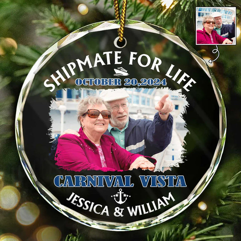 Cruising - Custom Photo Shipmate For Life Cruising - Personalized Circle Glass Ornament