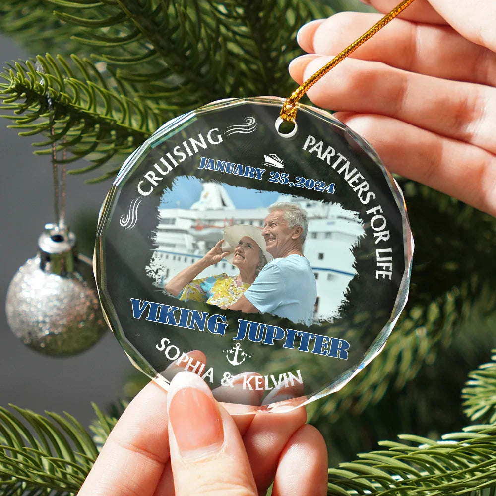 Cruising - Custom Photo Shipmate For Life Cruising - Personalized Circle Glass Ornament