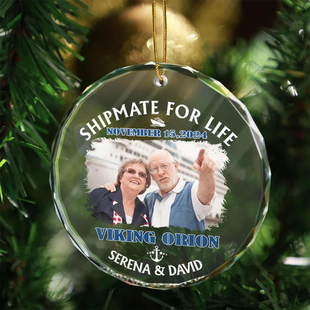 Cruising - Custom Photo Shipmate For Life Cruising - Personalized Circle Glass Ornament