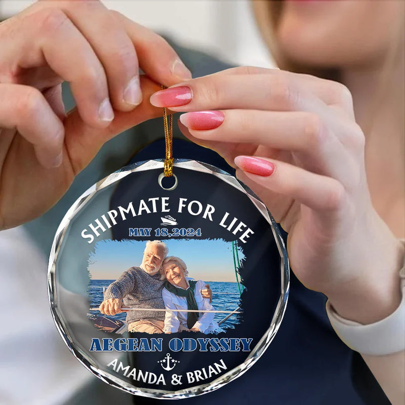 Cruising - Custom Photo Shipmate For Life Cruising - Personalized Circle Glass Ornament