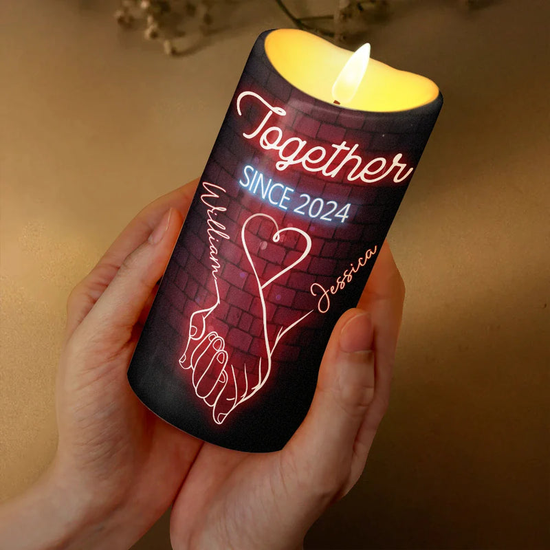 Gift For Couples, Gift For Husband, Gift For Wife, Gift For Boyfriend, Gift For Girlfriend - I Met You I Like You Neon Couples - Personalized Flameless LED Candle