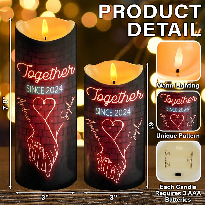 Gift For Couples, Gift For Husband, Gift For Wife, Gift For Boyfriend, Gift For Girlfriend - I Met You I Like You Neon Couples - Personalized Flameless LED Candle