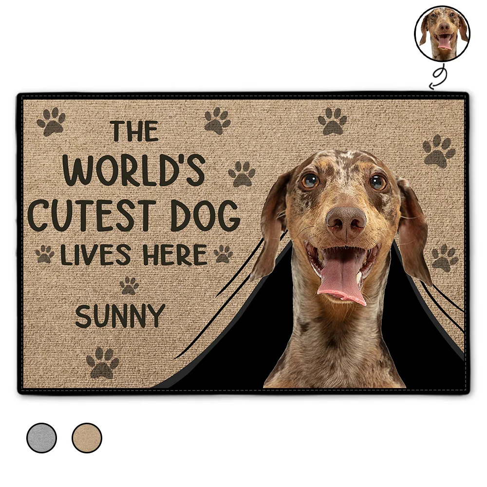 Custom Photo,Dog Lovers,Dog Mom,Dog Dad,Funny - Custom Photo The World's Cute Dog Lives Here - Personalized Doormat