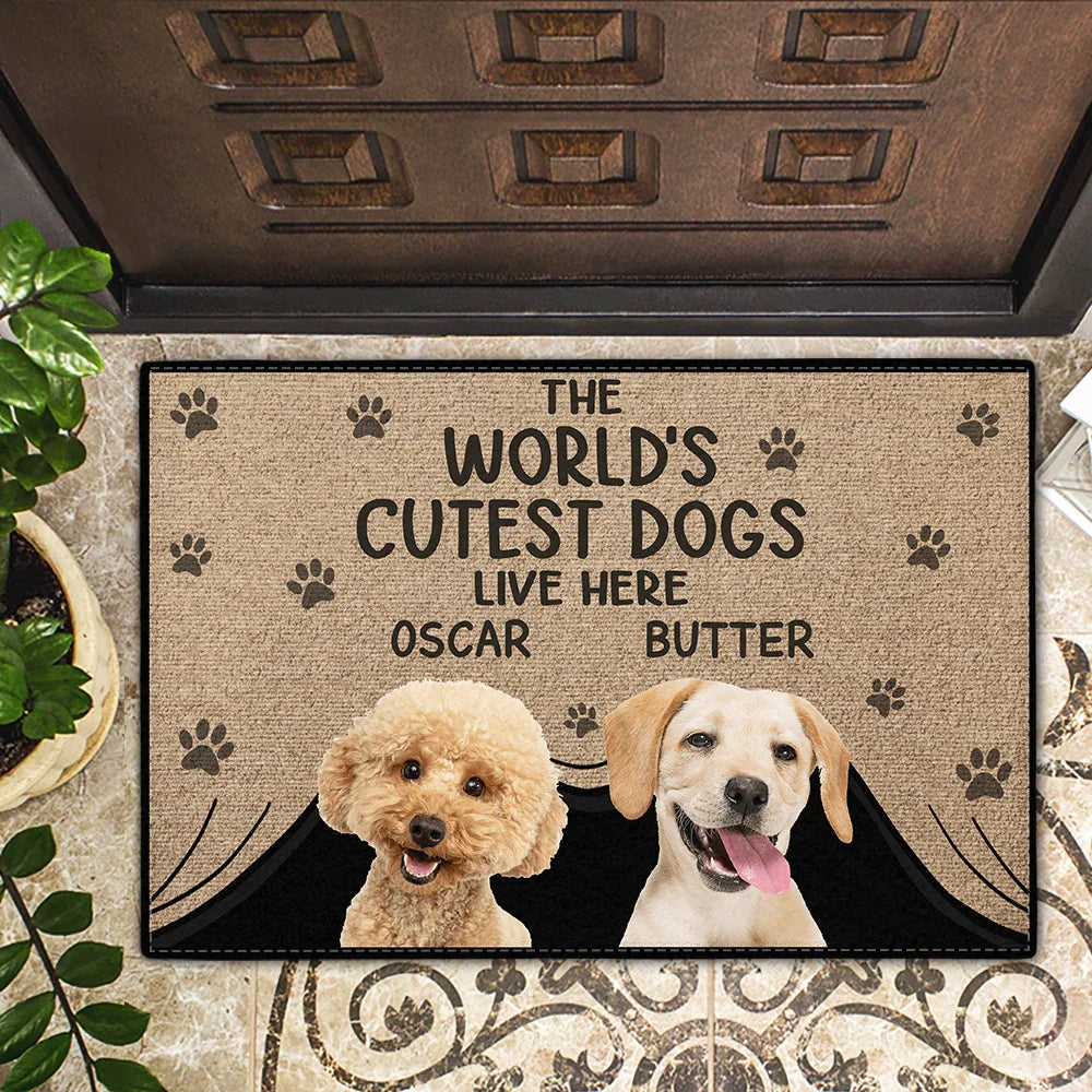Custom Photo,Dog Lovers,Dog Mom,Dog Dad,Funny - Custom Photo The World's Cute Dog Lives Here - Personalized Doormat