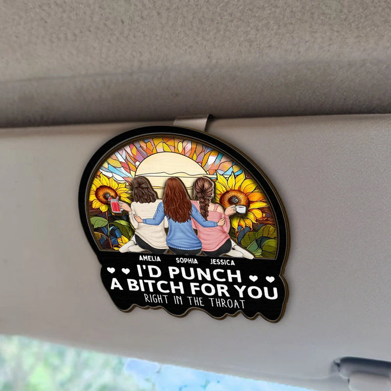 Gift For Bestie, Gifts For Colleagues, Gift For Sisters - Right In The Throat Besties Sisters - Personalized Custom Shaped Car Visor Clip