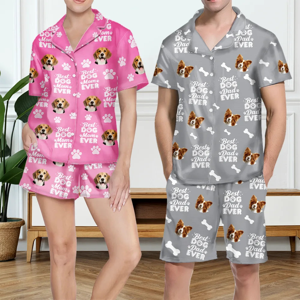 Pet Lovers,Pet Mom,Dog Lovers,Cat Lovers,Pet Dad,Custom Photo,Happy - Custom Photo Best Dog Mom Dog Dad Cat Dad Cat Mom - Personalized Short Pajamas Set