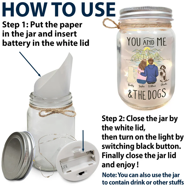 Pet Lovers, Pet Couple, Dog Lovers, Cat Lovers - You And Me And The Fur Babies - Personalized Mason Jar Light