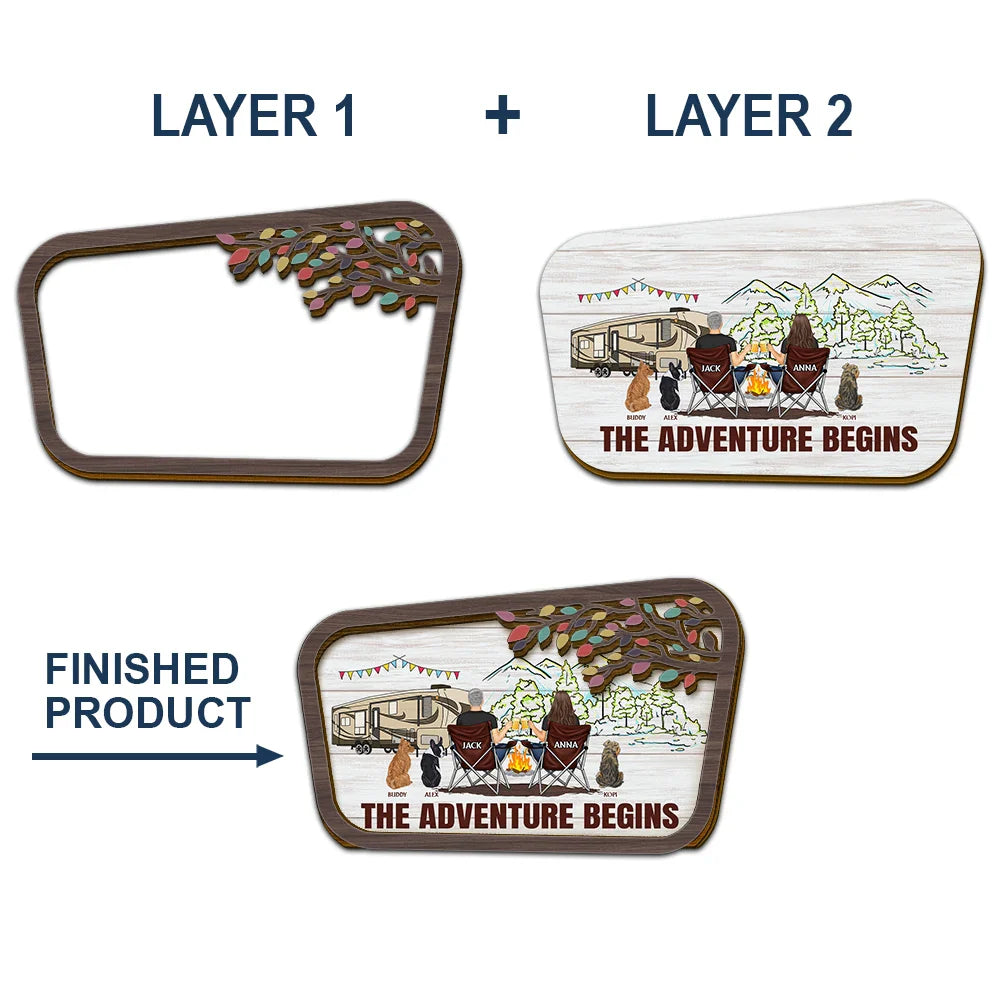 Camping, Campsite - Camping Couple The Adventure Begins - Personalized Custom Shaped Car Visor Clip
