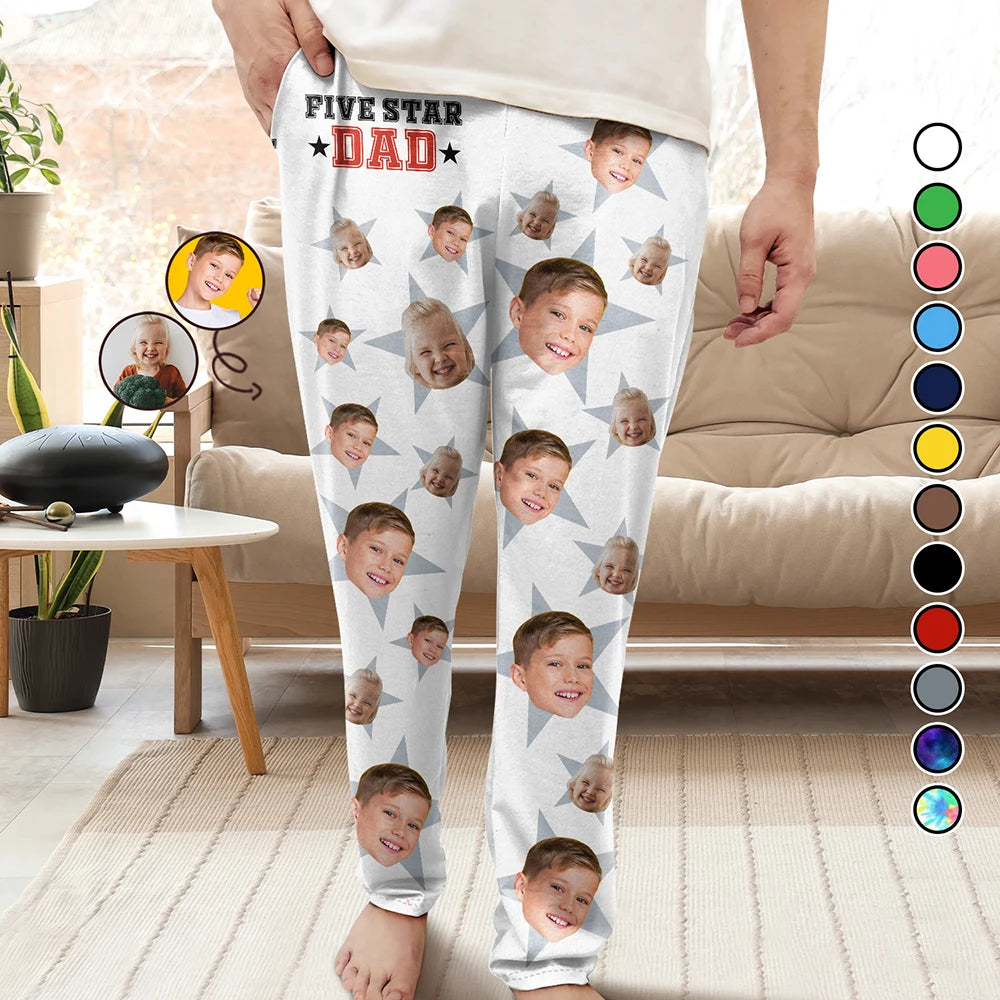 Gift For Father - Custom Photo 5 Star Dad - Personalized Pajama Pants