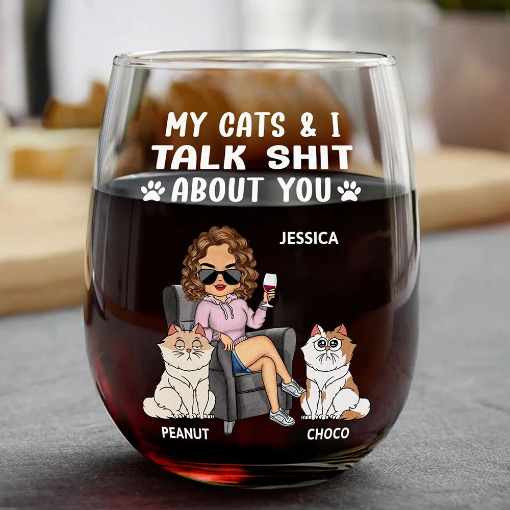 My Dog & I Talk About You - Personalized Stemless Wine Glass