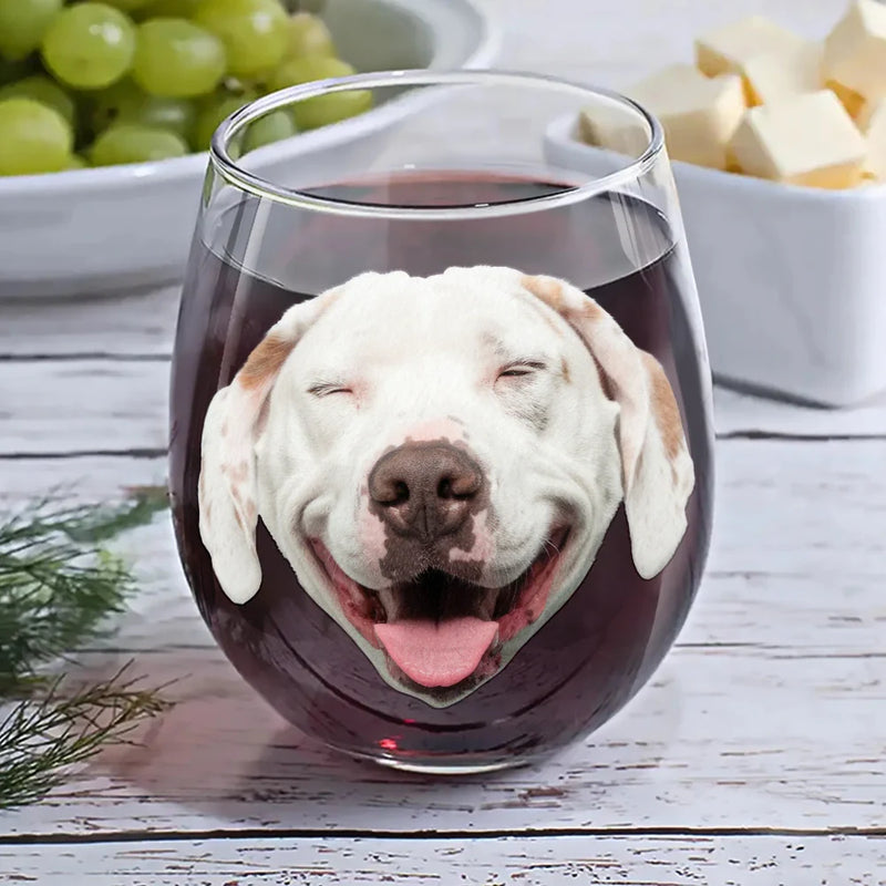 Pet Lovers,Dog Lovers,Cat Lovers,Custom Photo,Funny - Custom Photo Dog & Wine Make Everything - Personalized Stemless Wine Glass