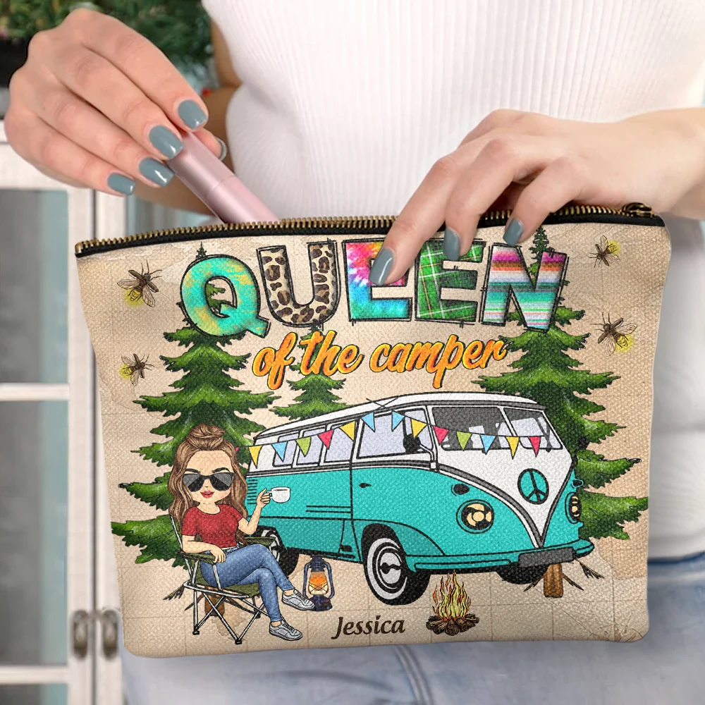 Gift For Yourself, Camping, Campsite - Queen Of The Camper - Personalized Cosmetic Bag
